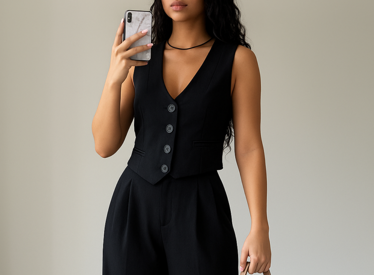The Perfect Monochrome Outfit: Black Vest and Wide-Leg Pants Styling Guide